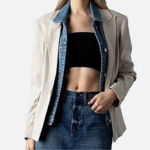 Women's Cream Blazer with Denim Accent